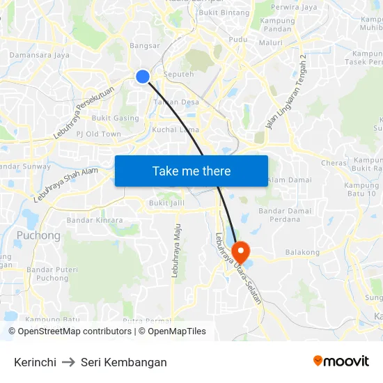 Kerinchi to Seri Kembangan map