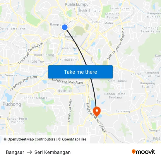 Bangsar to Seri Kembangan map