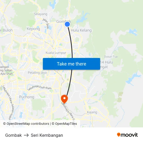 Gombak to Seri Kembangan map
