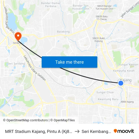 MRT Stadium Kajang, Pintu A (Kj822) to Seri Kembangan map