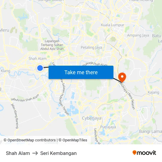 Shah Alam to Seri Kembangan map