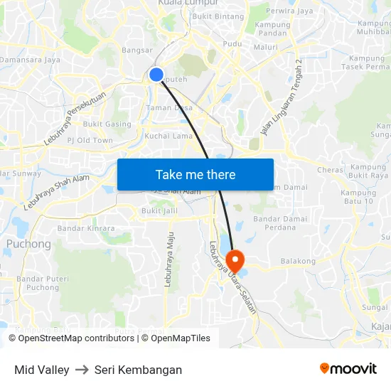 Mid Valley to Seri Kembangan map
