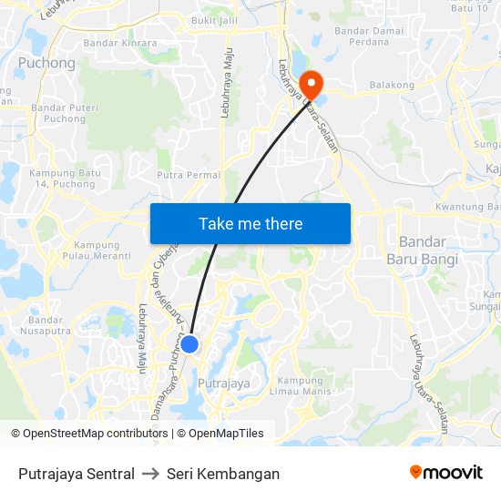 Putrajaya Sentral to Seri Kembangan map