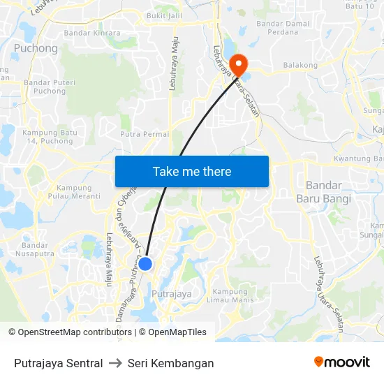 Putrajaya Sentral to Seri Kembangan map
