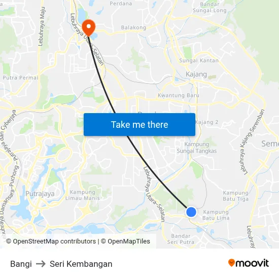 Bangi to Seri Kembangan map