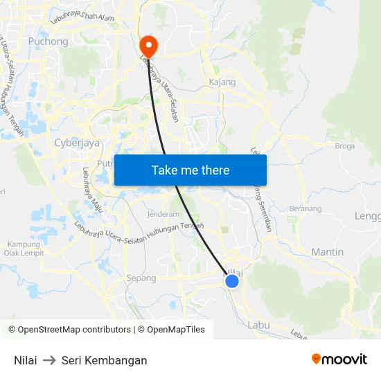 Nilai to Seri Kembangan map