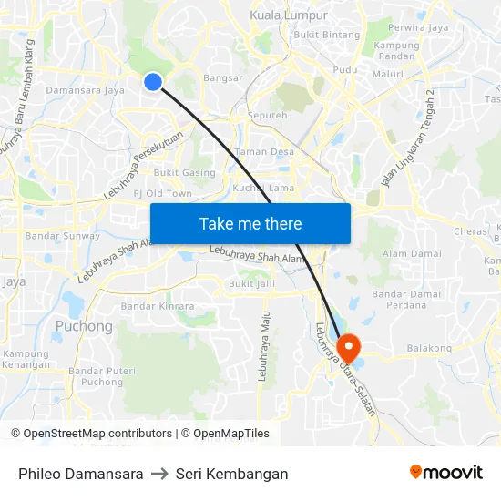 Phileo Damansara to Seri Kembangan map