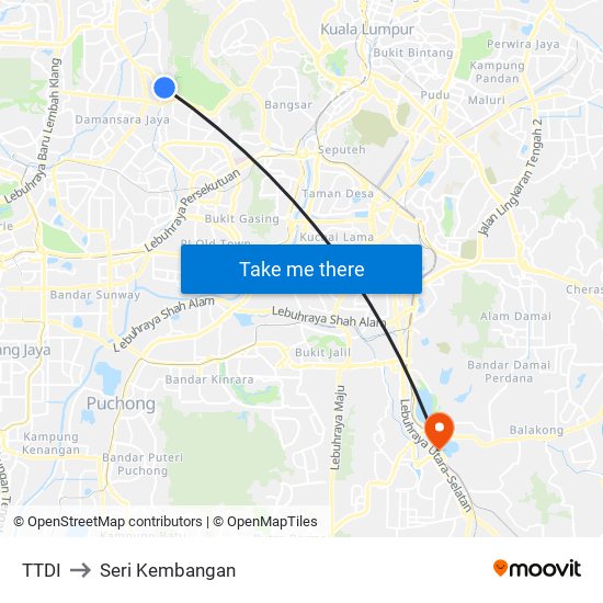 TTDI to Seri Kembangan map