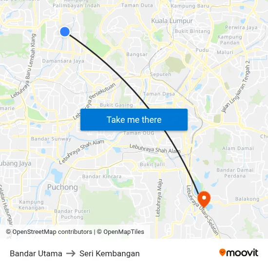 Bandar Utama to Seri Kembangan map