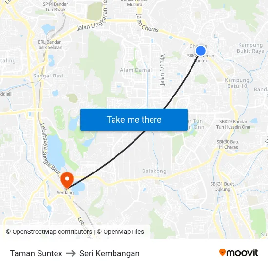 Taman Suntex to Seri Kembangan map