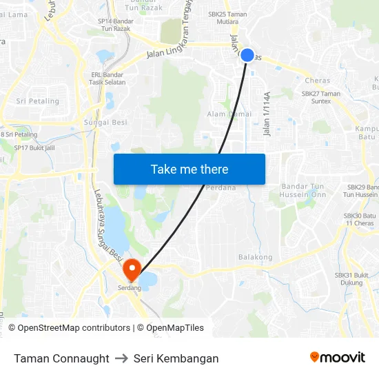 Taman Connaught to Seri Kembangan map