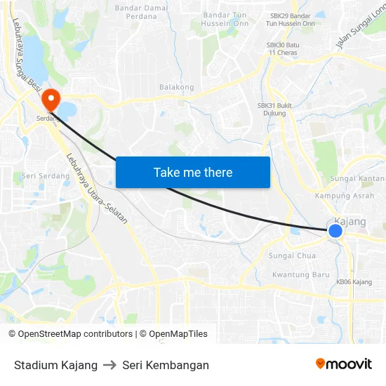 Stadium Kajang to Seri Kembangan map