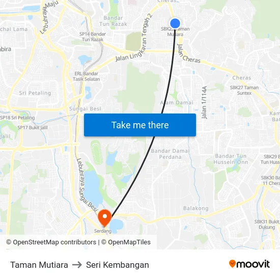 Taman Mutiara to Seri Kembangan map