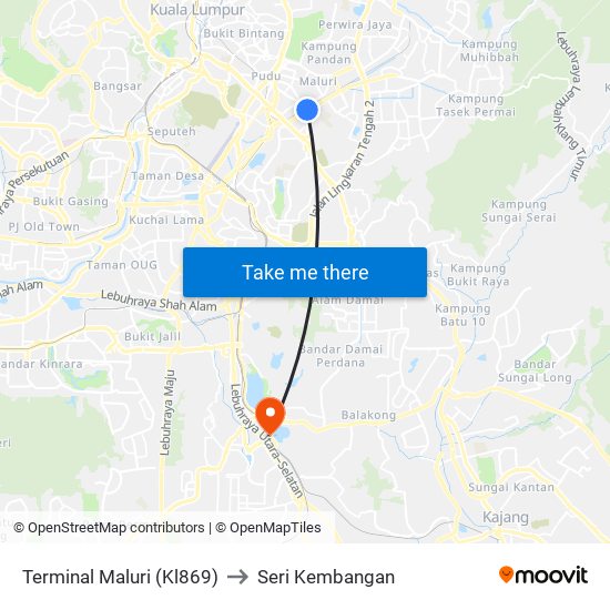 Terminal Maluri (Kl869) to Seri Kembangan map