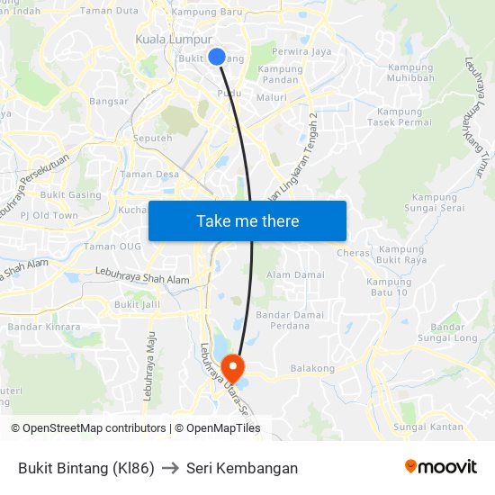 Bukit Bintang (Kl86) to Seri Kembangan map