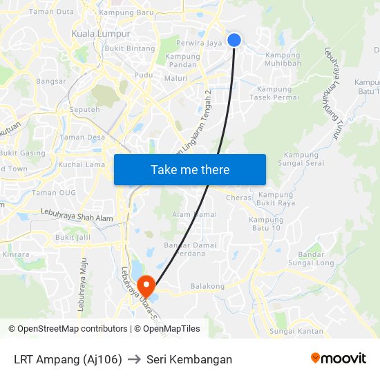 LRT Ampang (Aj106) to Seri Kembangan map