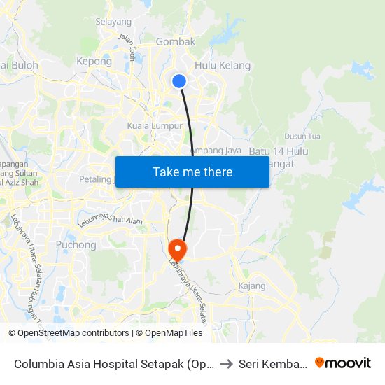 Columbia Asia Hospital Setapak (Opp) (Kl686) to Seri Kembangan map