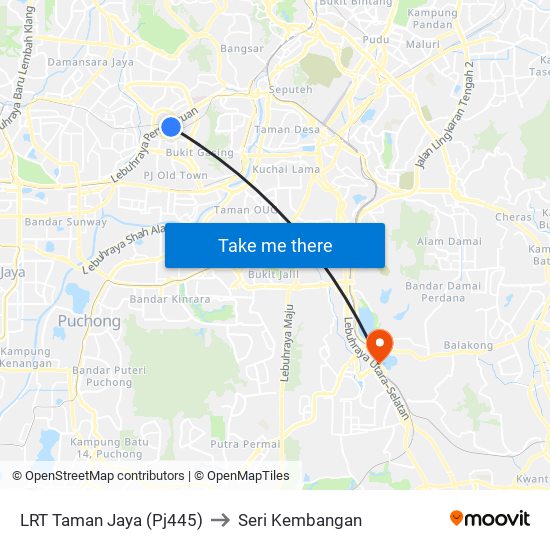 LRT Taman Jaya (Pj445) to Seri Kembangan map