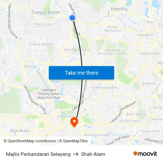 Majlis Perbandaran Selayang to Shah Alam map