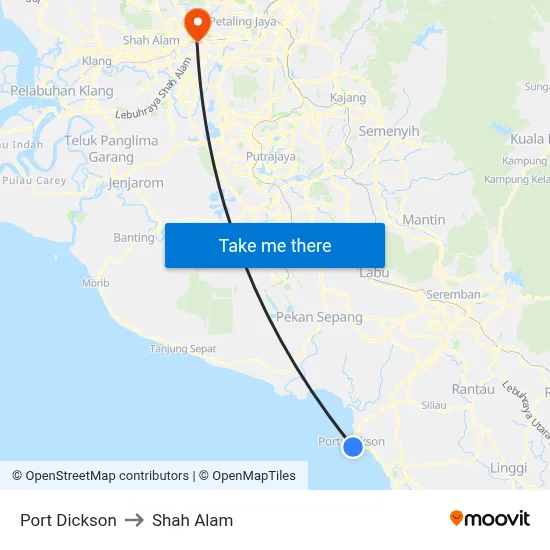 Port Dickson to Shah Alam map