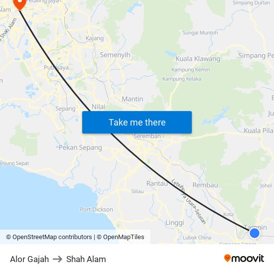 Alor Gajah to Shah Alam map