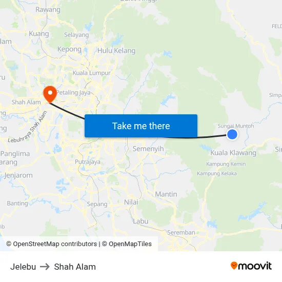 Jelebu to Shah Alam map