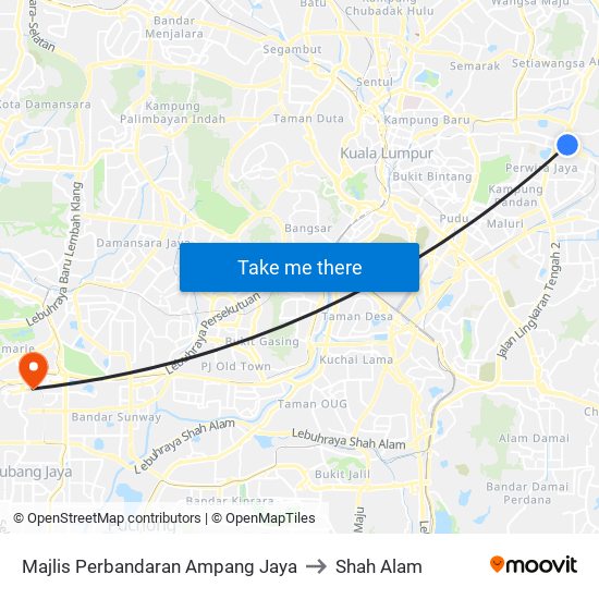 Majlis Perbandaran Ampang Jaya to Shah Alam map