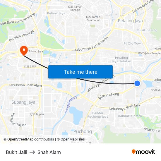 Bukit Jalil to Shah Alam map