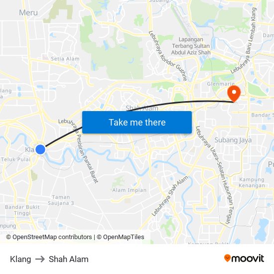 Klang to Shah Alam map