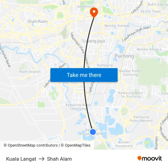 Kuala Langat to Shah Alam map