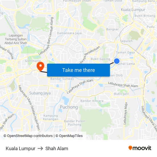 Kuala Lumpur to Shah Alam map