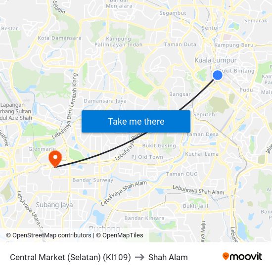 Central Market (Selatan) (Kl109) to Shah Alam map