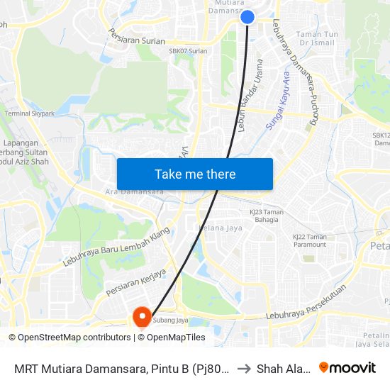 MRT Mutiara Damansara, Pintu B (Pj809) to Shah Alam map