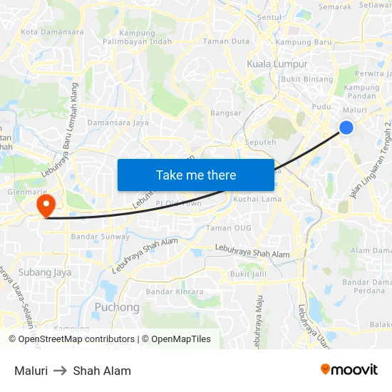 Maluri to Shah Alam map
