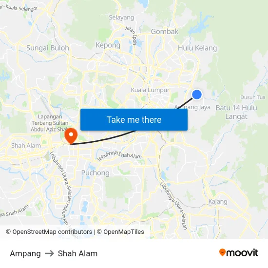 Ampang to Shah Alam map
