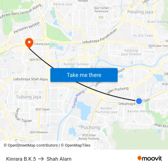 Kinrara B.K.5 to Shah Alam map