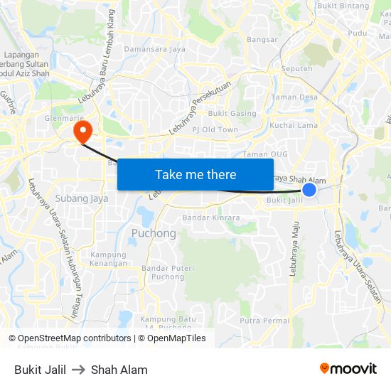Bukit Jalil to Shah Alam map