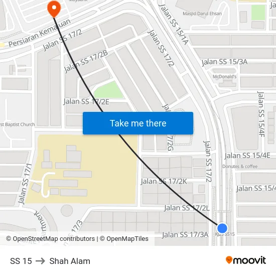 SS 15 to Shah Alam map