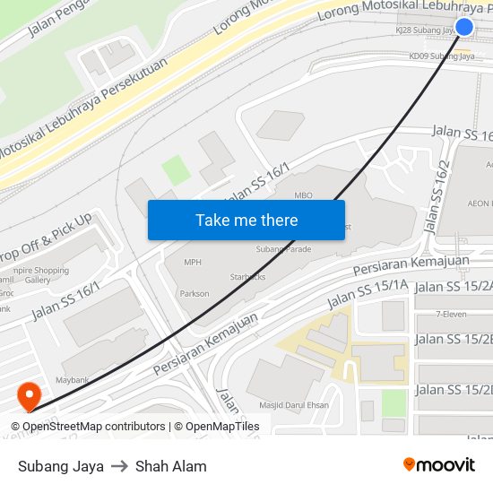 Subang Jaya to Shah Alam map