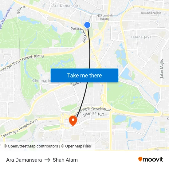 Ara Damansara to Shah Alam map
