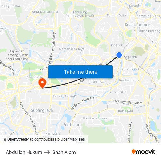 Abdullah Hukum to Shah Alam map