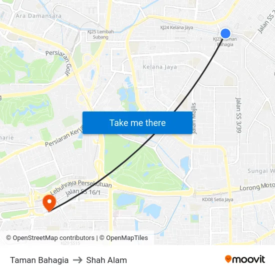 Taman Bahagia to Shah Alam map