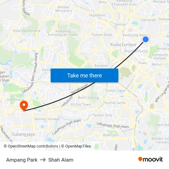 Ampang Park to Shah Alam map