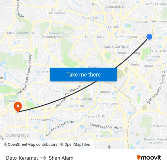 Dato' Keramat to Shah Alam map