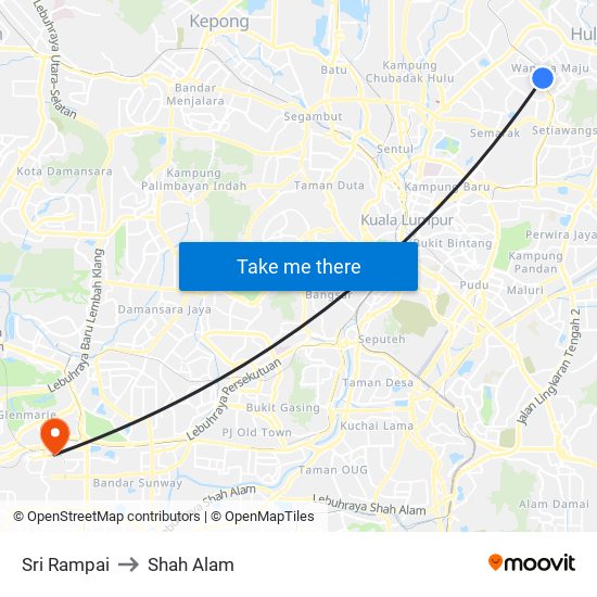 Sri Rampai to Shah Alam map