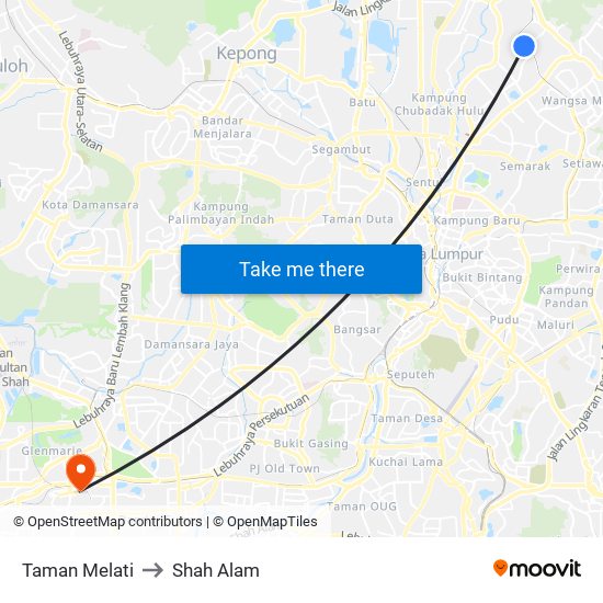 Taman Melati to Shah Alam map