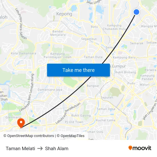 Taman Melati to Shah Alam map