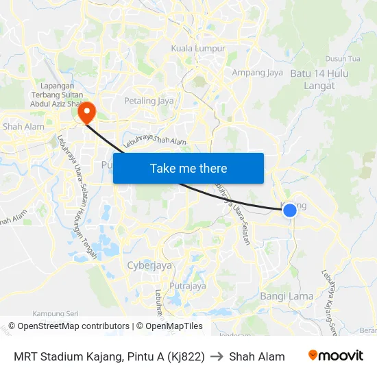 MRT Stadium Kajang, Pintu A (Kj822) to Shah Alam map