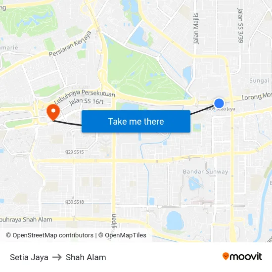 Setia Jaya to Shah Alam map
