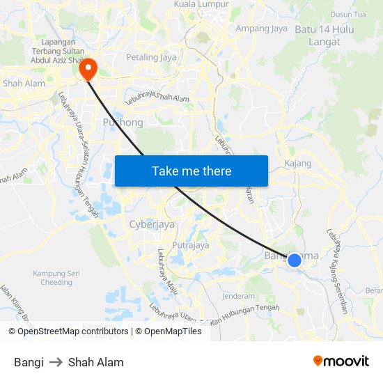 Bangi to Shah Alam map